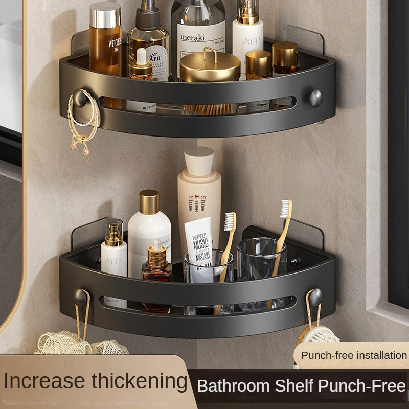 Two layers of gun gray Premium No-Drill Corner Shower Caddy - Thickened ABS Bathroom Storage Shelf with Hooks, Quick Wall Mount Organiser - Image 4