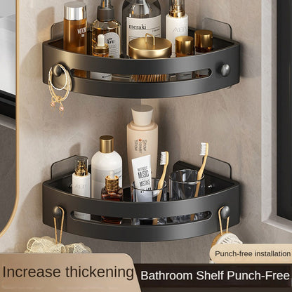 Two layers of gun gray Premium No-Drill Corner Shower Caddy - Thickened ABS Bathroom Storage Shelf with Hooks, Quick Wall Mount Organiser - Image 4