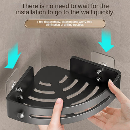 Two layers of elegant black Premium No-Drill Corner Shower Caddy - Thickened ABS Bathroom Storage Shelf with Hooks, Quick Wall Mount Organiser - Image 2