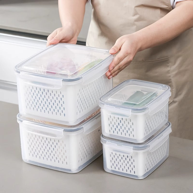 Blue Food-Grade Refrigerator Storage Container Set – Ventilated, Leak-Proof & Microwave-Safe Produce Keeper for Fruits, Vegetables & Meat (3-Piece Set) - Image 2