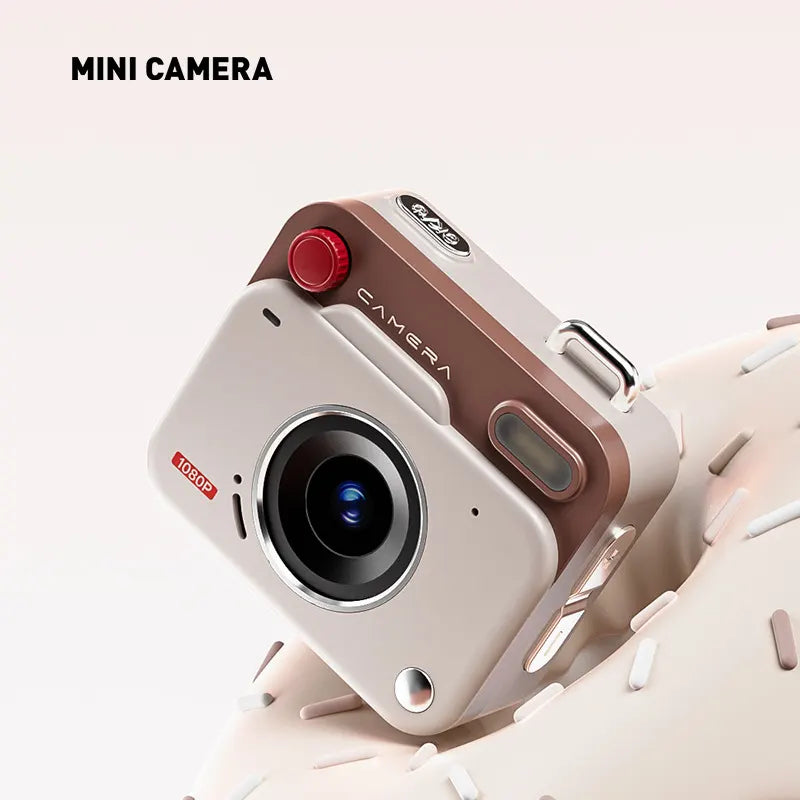 Khaki brown Retro Mini Digital Camera Keychain - 48MP Portable Pocket Camcorder with 1080p HD Video