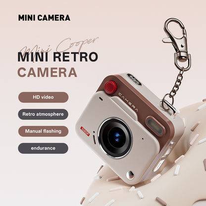 Khaki brown Retro Mini Digital Camera Keychain - 48MP Portable Pocket Camcorder with 1080p HD Video - Image 2