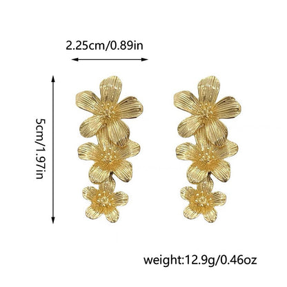 Gold Textured Cascading Floral Statement Drop Earrings for Women - Image 4