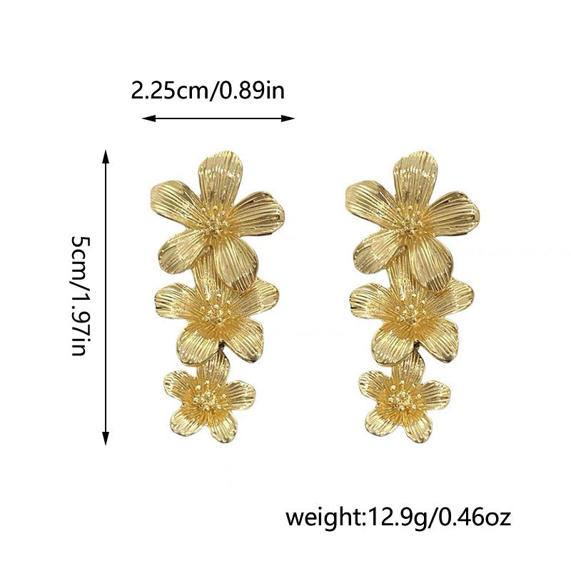 Sliver Textured Cascading Floral Statement Drop Earrings for Women - Image 4
