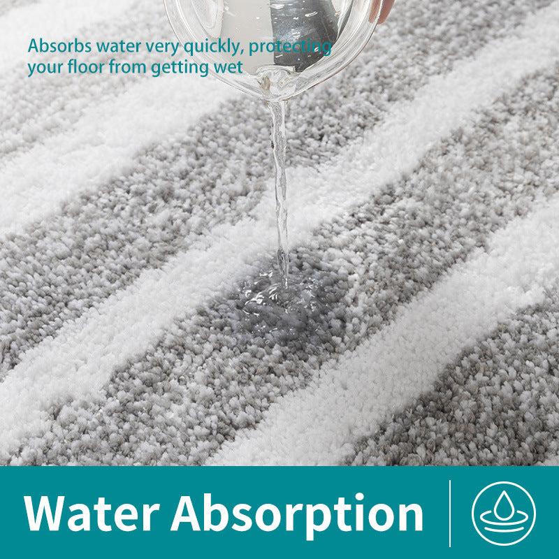 Grey Plush Striped Bath Mat - Ultra Soft, Absorbent & Non-Slip Bathroom Rug for Shower and Tub - Image 2