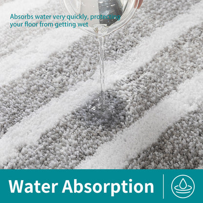 Grey Plush Striped Bath Mat - Ultra Soft, Absorbent & Non-Slip Bathroom Rug for Shower and Tub - Image 2