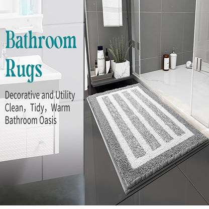 Grey Plush Striped Bath Mat - Ultra Soft, Absorbent & Non-Slip Bathroom Rug for Shower and Tub - Image 4