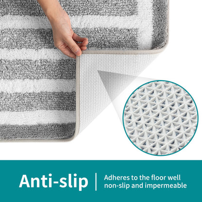 Navy blue Plush Striped Bath Mat - Ultra Soft, Absorbent & Non-Slip Bathroom Rug for Shower and Tub(40*60cm) - Image 3
