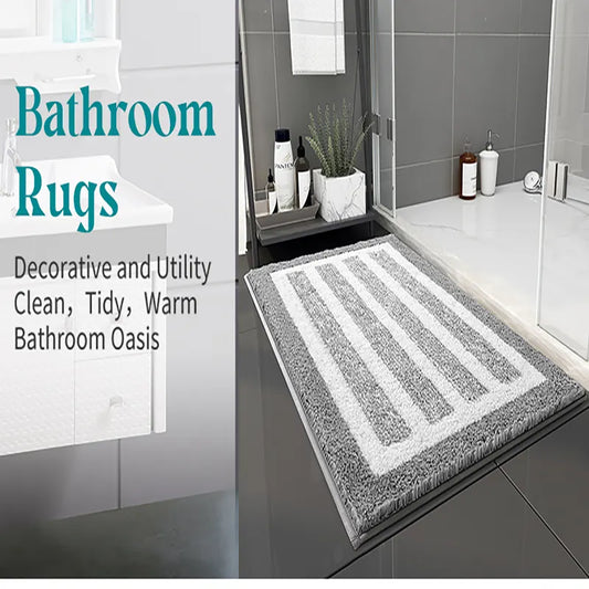 Navy blue Plush Striped Bath Mat - Ultra Soft, Absorbent & Non-Slip Bathroom Rug for Shower and Tub(40*60cm) - Image 4