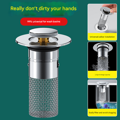 5 PCS Universal Pop-Up Sink Drain Stopper with Anti-Clog Filter Basket - Stainless Steel Hair Catcher & Anti-Odor Plug - Image 2