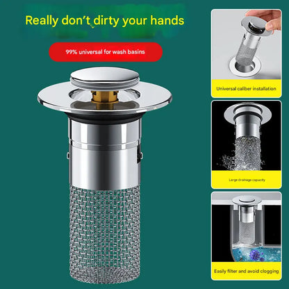 5 PCS Universal Pop-Up Sink Drain Stopper with Anti-Clog Filter Basket - Stainless Steel Hair Catcher & Anti-Odor Plug - Image 2