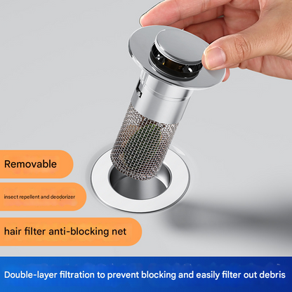 5 PCS Universal Pop-Up Sink Drain Stopper with Anti-Clog Filter Basket - Stainless Steel Hair Catcher & Anti-Odor Plug - Image 2