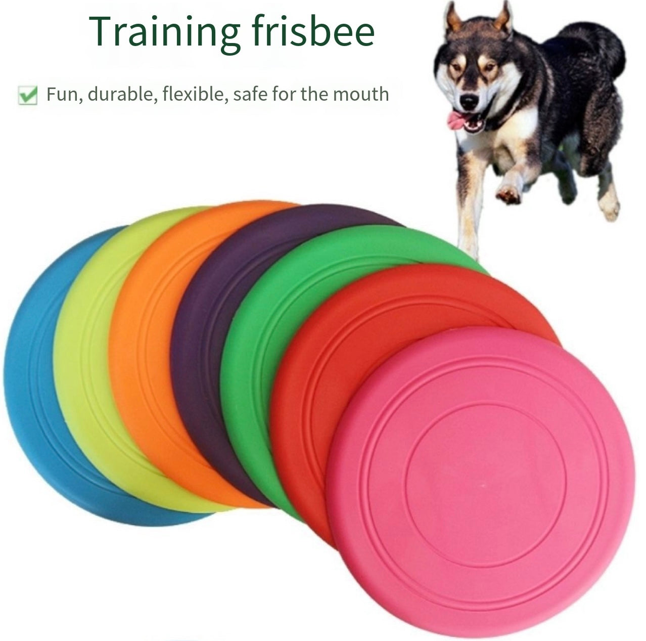Seven-piece coloured set Soft Flying Disc Dog Toy - Durable & Gentle Rubber Frisbee for Interactive Fetch and Training - Image 2