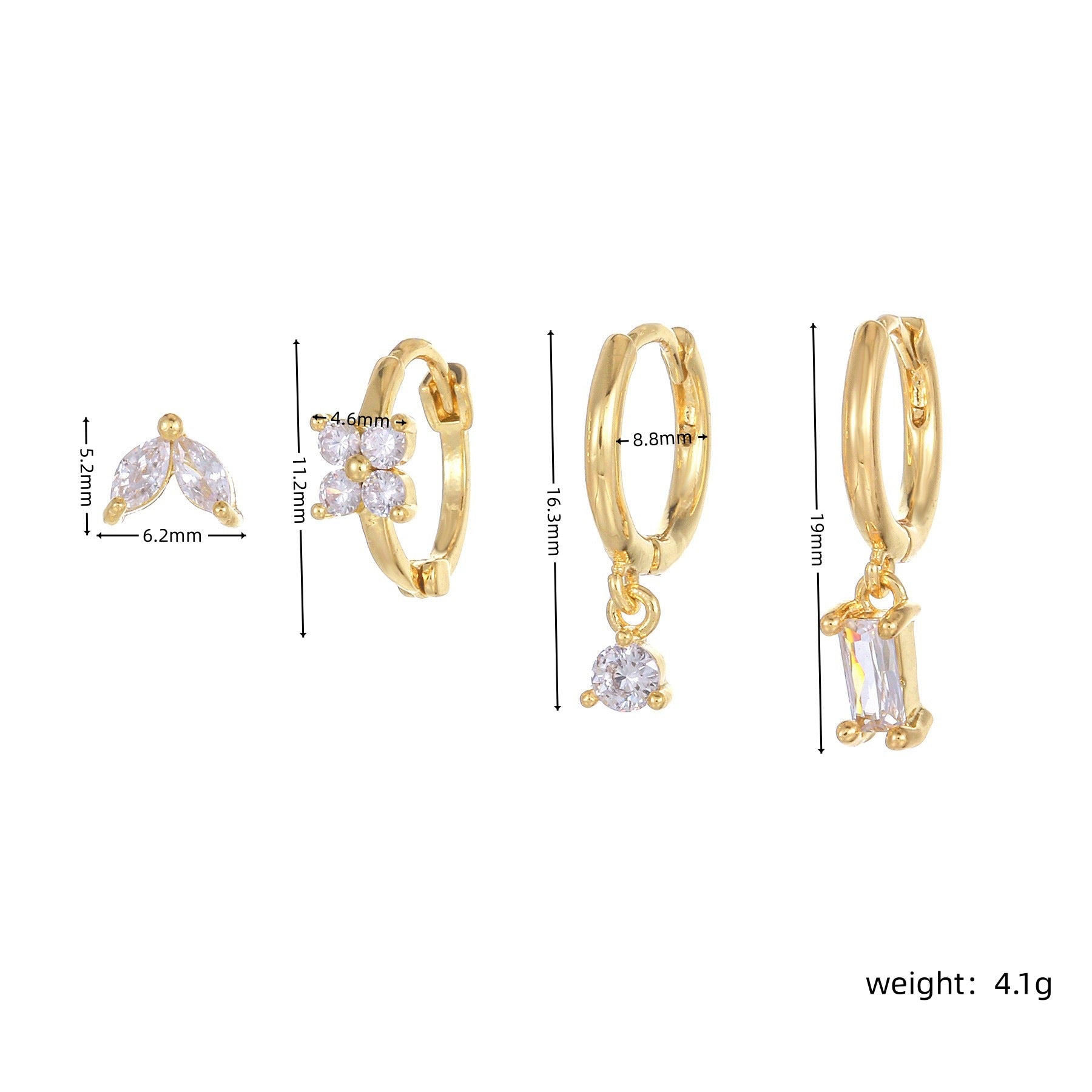 Four-piece set Gold Delicate CZ Earring Stacking Set - Huggie Hoops & Studs for Multiple Piercings - Image 4