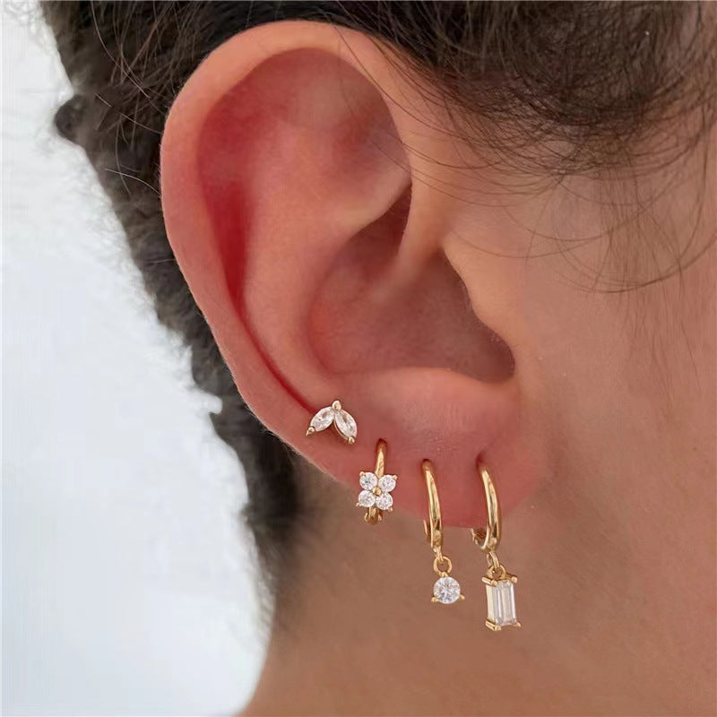 Four-piece set Silver Delicate CZ Earring Stacking Set - Huggie Hoops & Studs for Multiple Piercings - Image 2