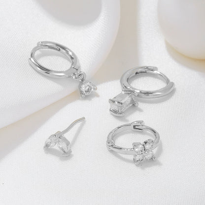 Four-piece set Silver Delicate CZ Earring Stacking Set - Huggie Hoops & Studs for Multiple Piercings - Image 3