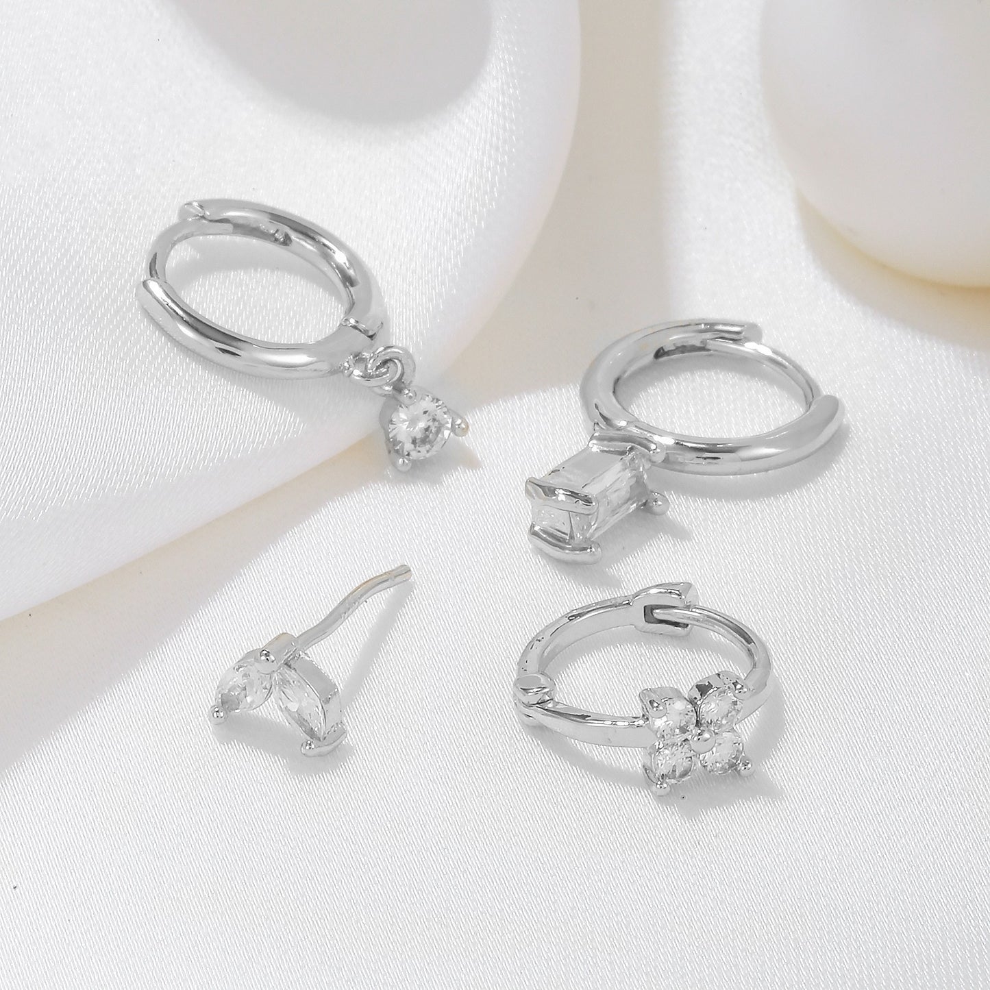 Three-piece set Gold Delicate CZ Earring Stacking Set - Huggie Hoops & Studs for Multiple Piercings - Image 3