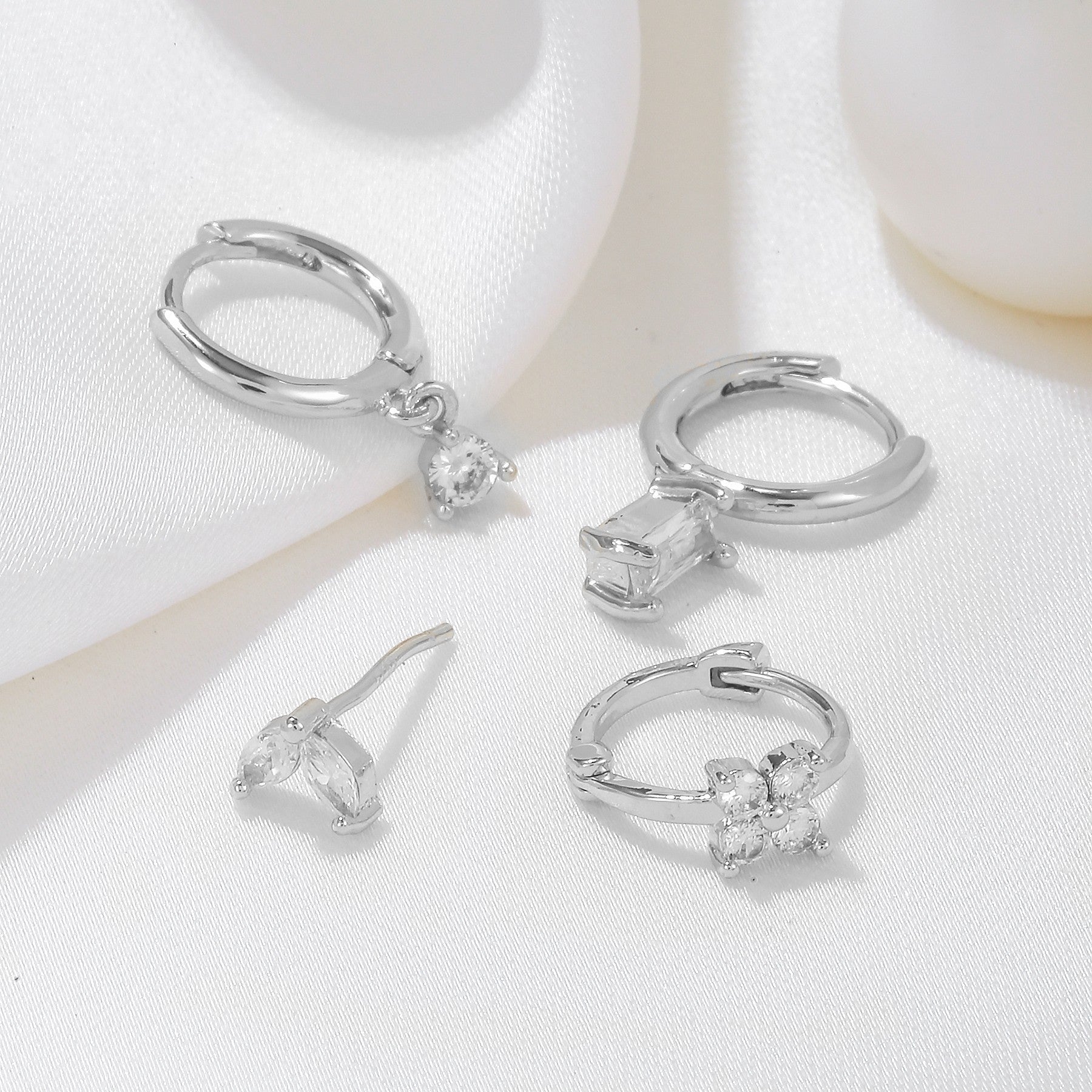 Three-piece set Gold Delicate CZ Earring Stacking Set - Huggie Hoops & Studs for Multiple Piercings - Image 3