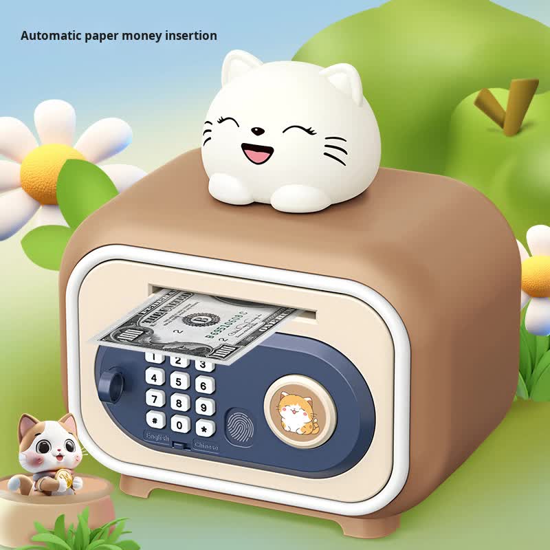 Brown Electronic Piggy Bank Safe for Kids - Automatic Rolling Money Box with PIN & Fingerprint Lock - Image 4