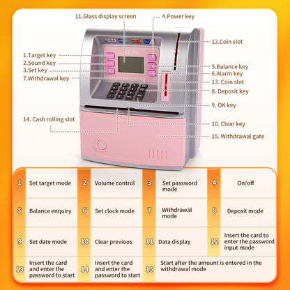 Black Digital ATM Savings Bank for Kids - Electronic Piggy Bank with PIN & Card for Real Money - Image 2
