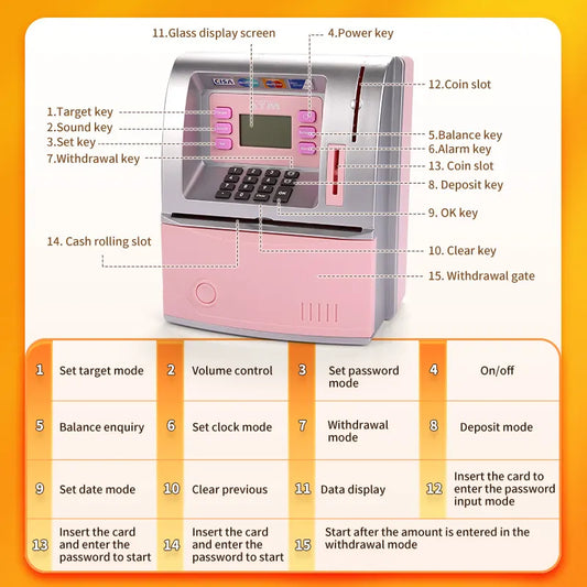 Black Digital ATM Savings Bank for Kids - Electronic Piggy Bank with PIN & Card for Real Money - Image 2