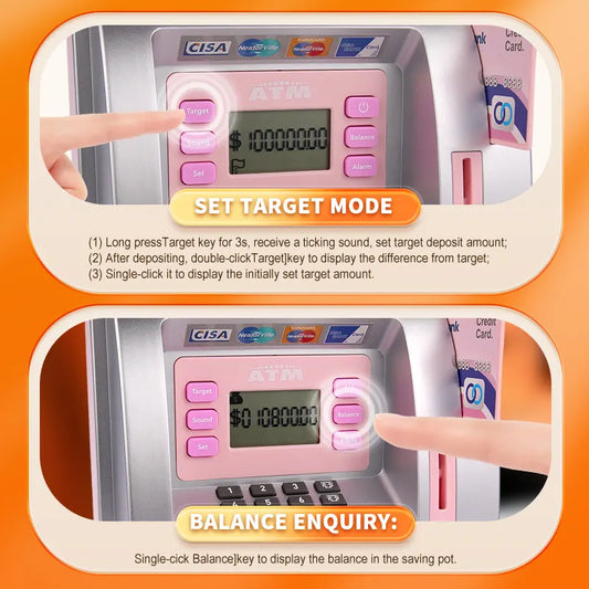 Pink Digital ATM Savings Bank for Kids - Electronic Piggy Bank with PIN & Card for Real Money - Image 4