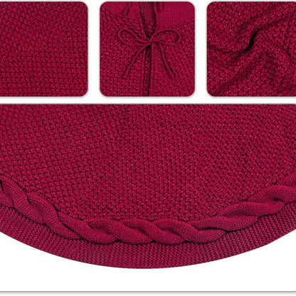 White Luxury Knit Christmas Tree Skirt with Cable-Knit Border - Rustic Holiday Decor(122cm) - Image 3