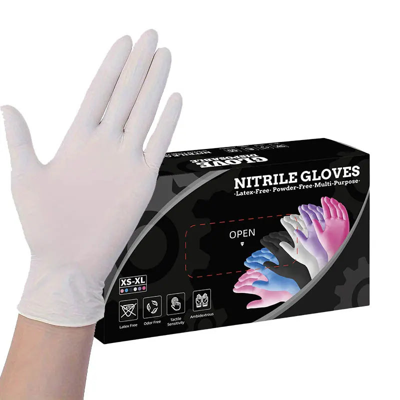 50 Pairs White Premium Disposable Nitrile Gloves - Powder-Free, Latex-Free & High-Elasticity for Multi-Purpose Use(XL)