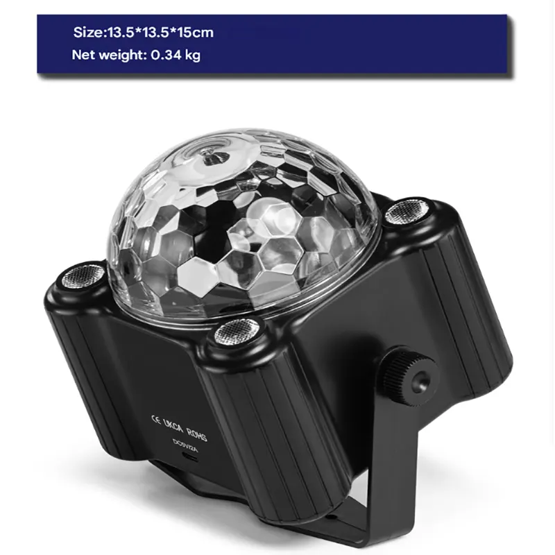 Black Sound Activated Disco Ball Party Light with Remote - RGB Strobe & UV Stage Lighting for Home Parties - Image 3