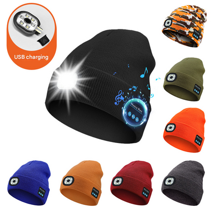 Pink Wireless Bluetooth Beanie Hat with USB Rechargeable LED Headlight - Unisex Knit Cap for Running & Camping - Image 4