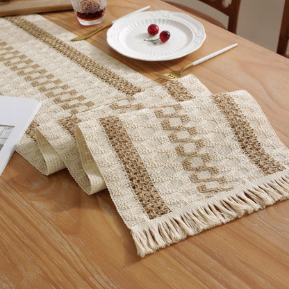 2-PCS Hexagon Bohemian Woven Table Runner with Tassels - Rustic Farmhouse Decor for Dining & Coffee Tables - Image 3