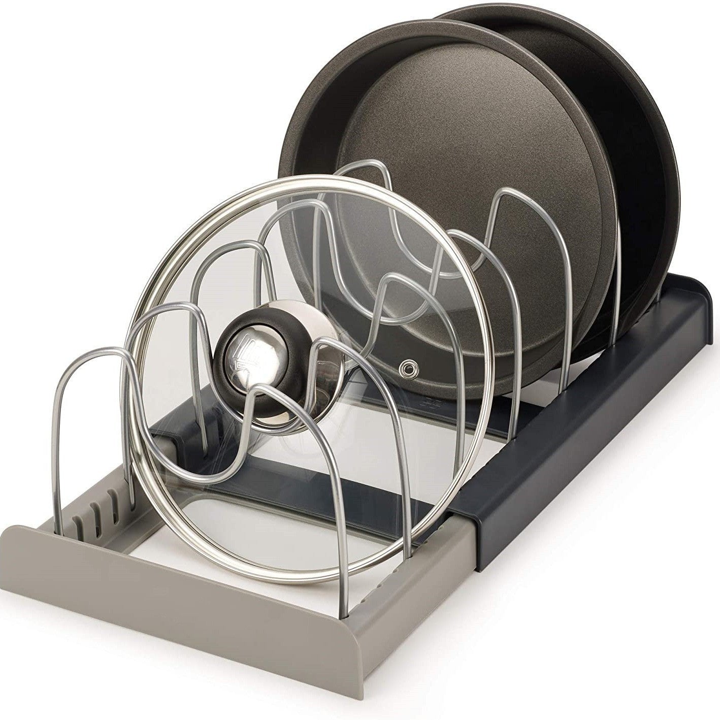 Grey Expandable Pan & Pot Lid Organizer Rack - Adjustable Kitchen Cabinet Storage Holder for Bakeware & Cutting Boards - Image 3
