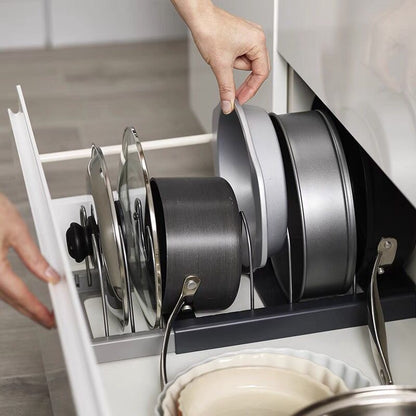 Grey Expandable Pan & Pot Lid Organizer Rack - Adjustable Kitchen Cabinet Storage Holder for Bakeware & Cutting Boards - Image 4