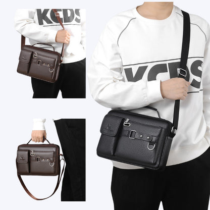 Plain black texture Men's Crossbody Shoulder Bag - Premium PU Leather Business & Commute Sling Bag - Image 4
