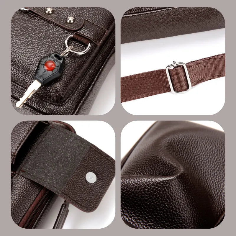 Plain light brown Men's Crossbody Shoulder Bag - Premium PU Leather Business & Commute Sling Bag - Image 3