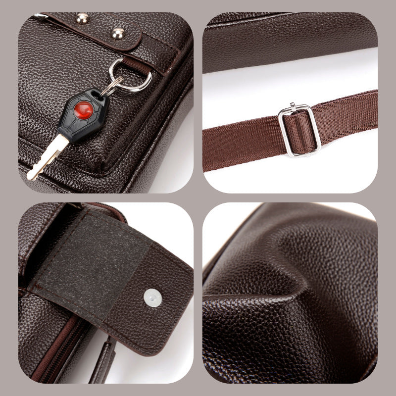 Plain dark brown Men's Crossbody Shoulder Bag - Premium PU Leather Business & Commute Sling Bag - Image 3