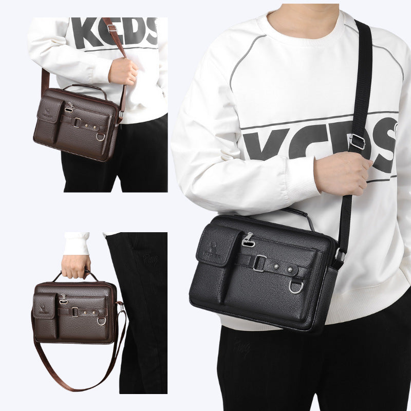 Plain dark brown Men's Crossbody Shoulder Bag - Premium PU Leather Business & Commute Sling Bag - Image 4