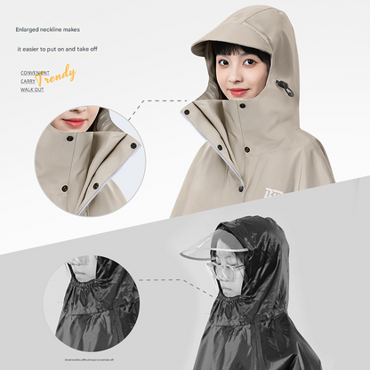 Khaki Long Full-Body Waterproof Raincoat for Electric Scooters & Motorcycles - Men's and Women's Riding Poncho with Adjustable Hood and Sleeve Design(M) - Image 3