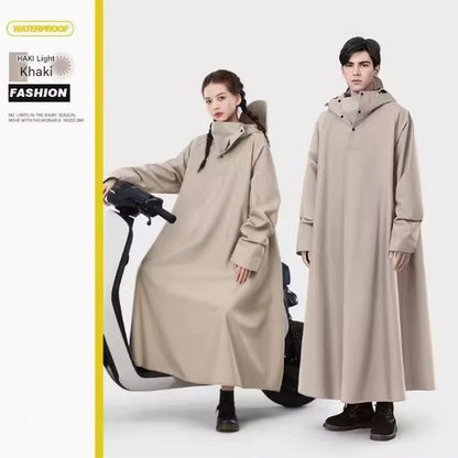 Khaki Long Full-Body Waterproof Raincoat for Electric Scooters & Motorcycles - Men's and Women's Riding Poncho with Adjustable Hood and Sleeve Design(L)