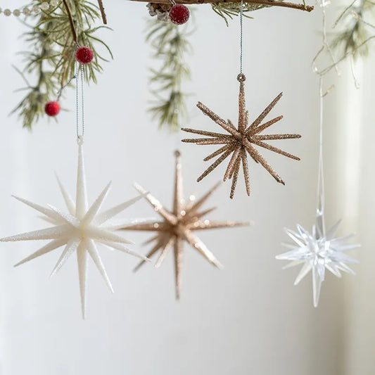 5-PCS Small champagne color New Christmas Ornament - Starburst Hanging Decor for Tree and Holiday Display - Image 3