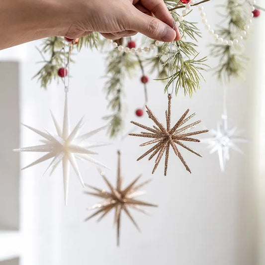 5-PCS White New Christmas Ornament - Starburst Hanging Decor for Tree and Holiday Display - Image 2