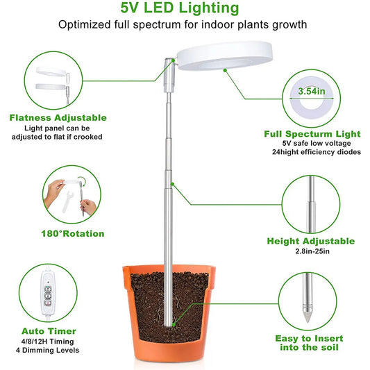 White Full Spectrum LED Grow Light with Telescopic Stake for Indoor Plants - Image 5