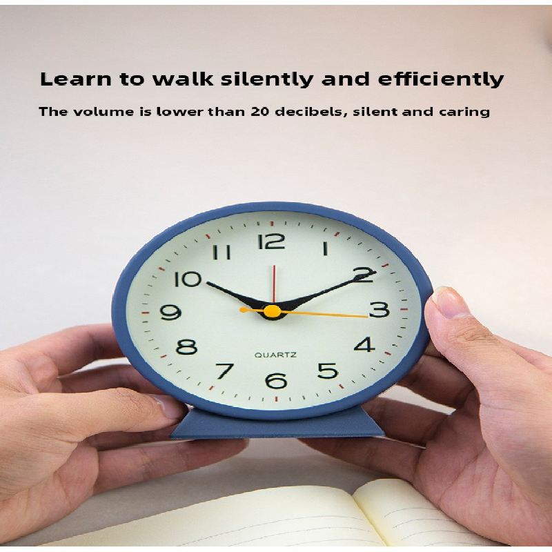 White Minimalist Silent Alarm Clock with Night Light - Non-Ticking Analogue Bedside & Desk Clock - Image 3
