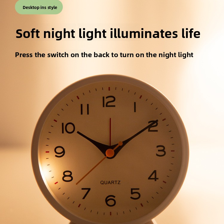 Orange Minimalist Silent Alarm Clock with Night Light - Non-Ticking Analogue Bedside & Desk Clock - Image 2