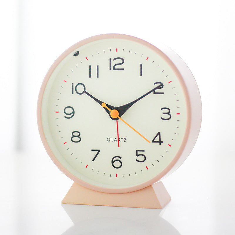 Pink Minimalist Silent Alarm Clock with Night Light - Non-Ticking Analogue Bedside & Desk Clock