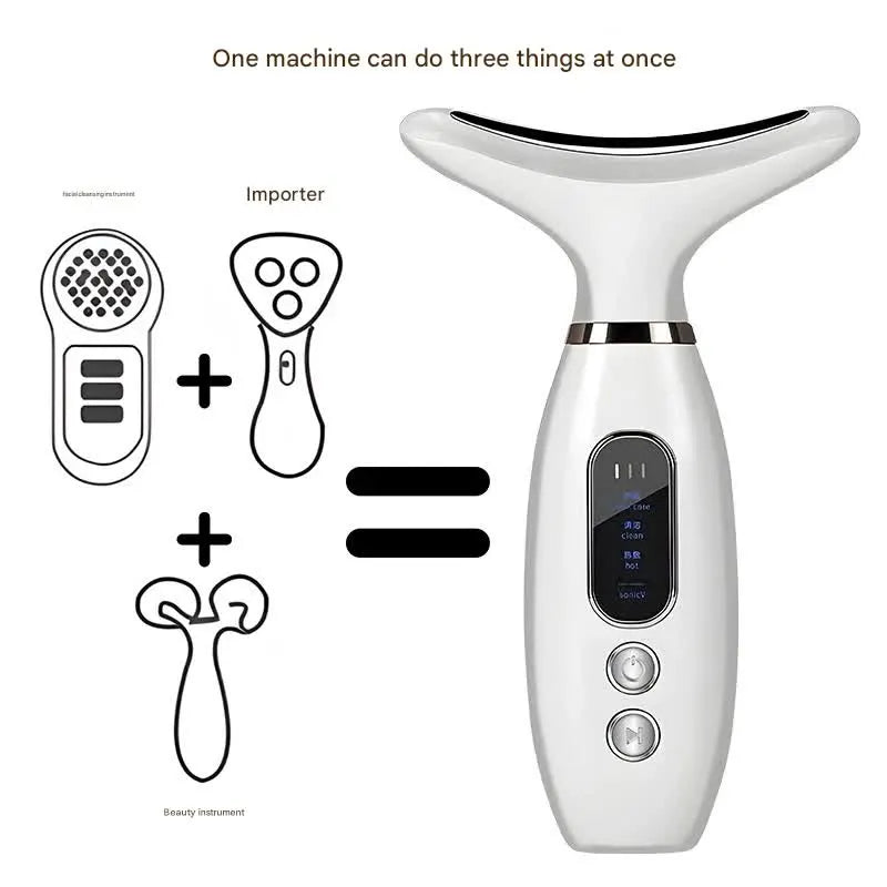 Multi-Functional Neck & Face Beauty Massager - Constant Heat, Ion Infusion & Sonic Vibration(gold) - Image 3