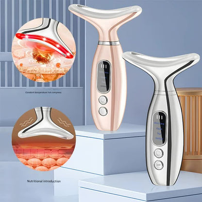 Multi-Functional Neck & Face Beauty Massager - Constant Heat, Ion Infusion & Sonic Vibration(silver) - Image 2
