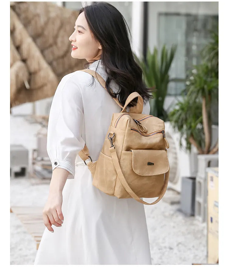 Stylish Women's PU Leather Backpack - Versatile Shoulder Bag with Multiple Pockets(Brown) - Image 4
