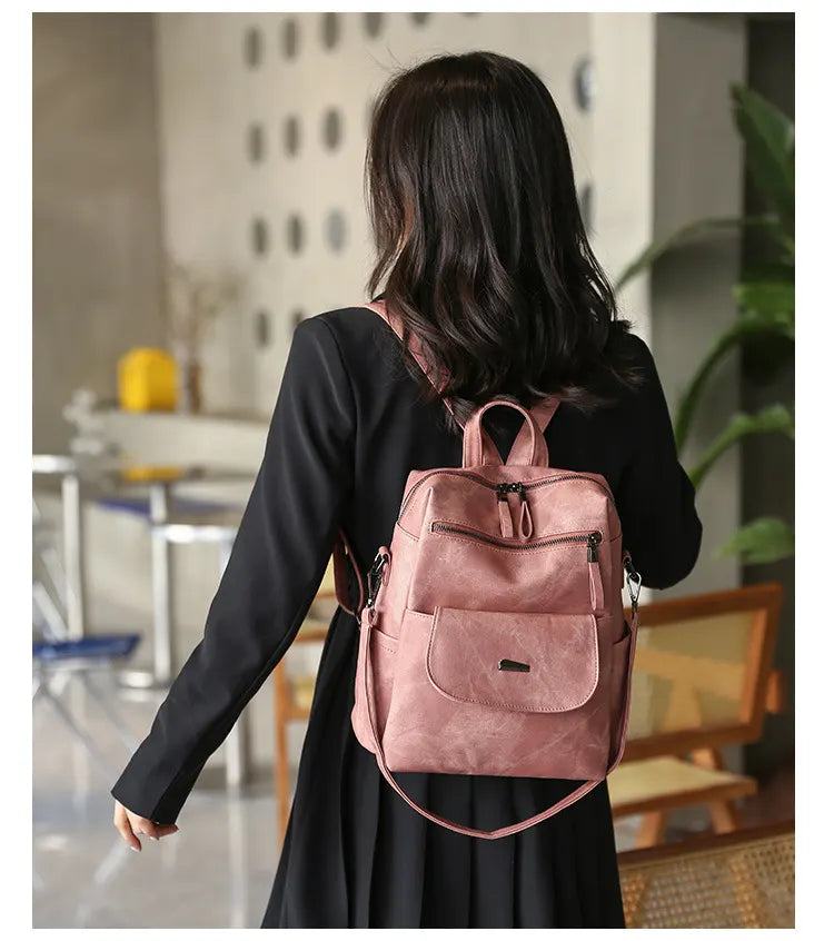 Stylish Women's PU Leather Backpack - Versatile Shoulder Bag with Multiple Pockets(Brown) - Image 5