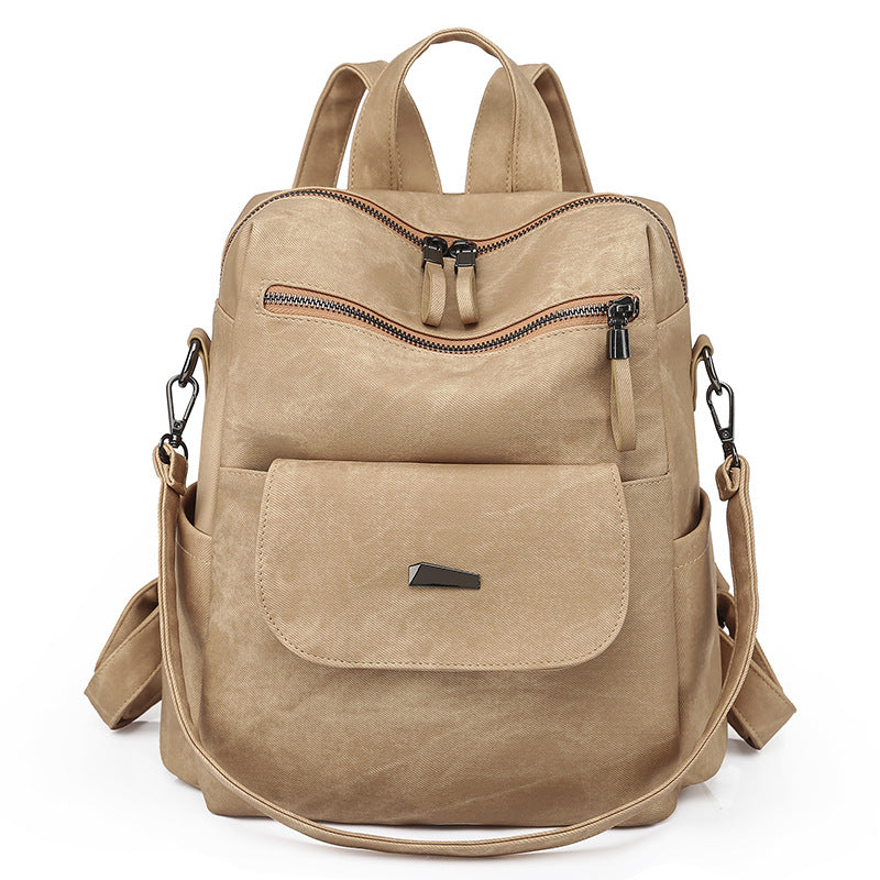 Stylish Women's PU Leather Backpack - Versatile Shoulder Bag with Multiple Pockets(Khaki)